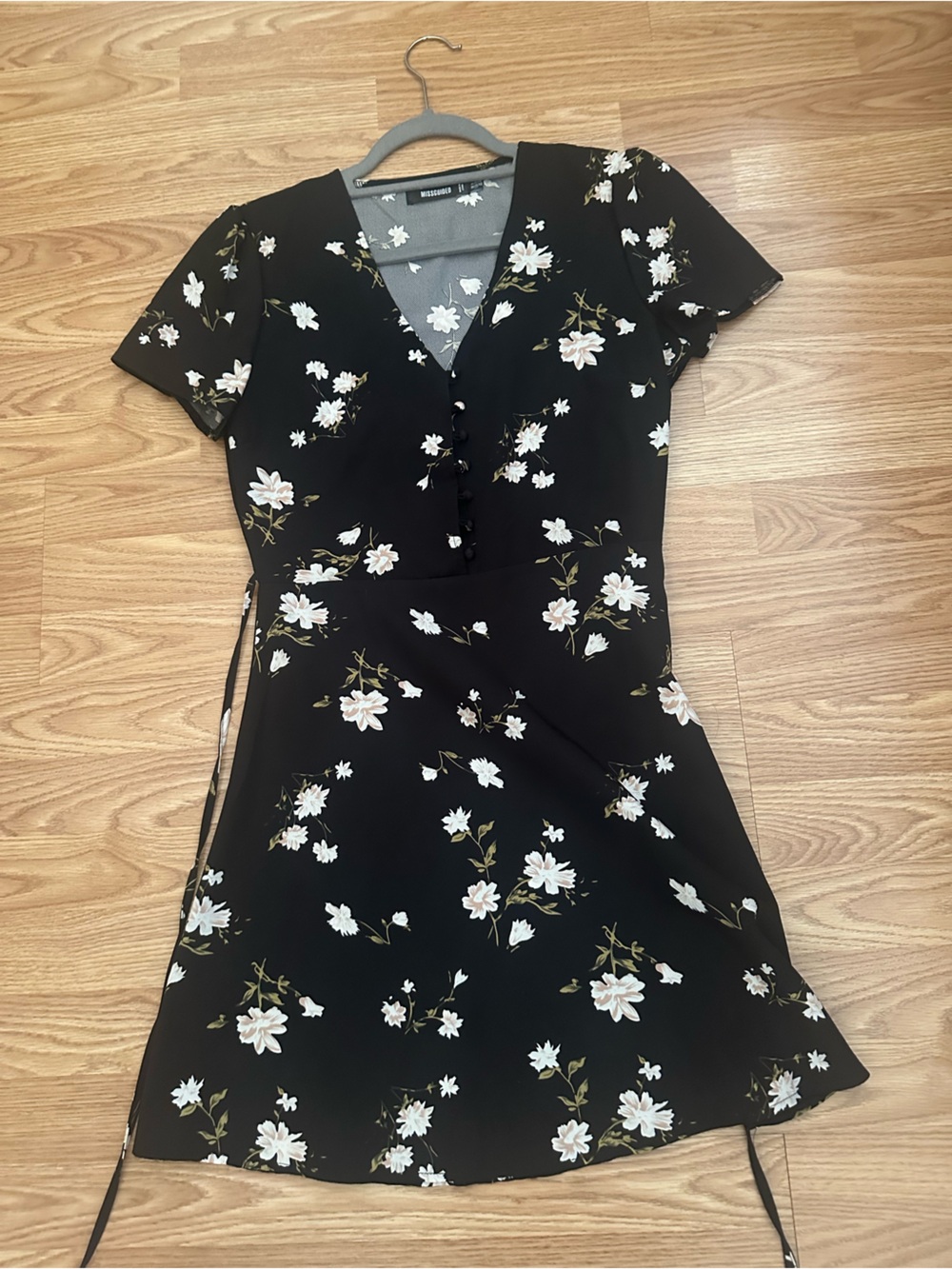 Missguided Black Strapless Floral Slip Dress with White Blooms